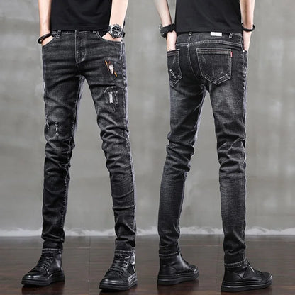2023 Spring and Autumn New Fashion Trend Ripped Denim Pants Men's Casual Slim Comfortable Breathable High Quality Stretch Pants