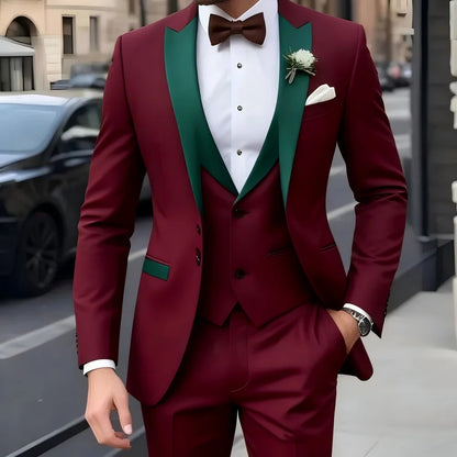 Brown Peak Lapel 3 Piece Men's Tuxedos Fashion Single Breasted Formal Men's Clothes Intelligent Casual Wedding Tuxedos