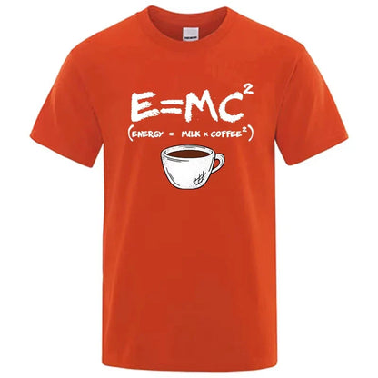 Summer Men's T-shirt 100% Cotton Casual Funny Energy=Milk+Coffee Print Men Cool Loose O-neck Tops For Men Short Sleeve Male Tees