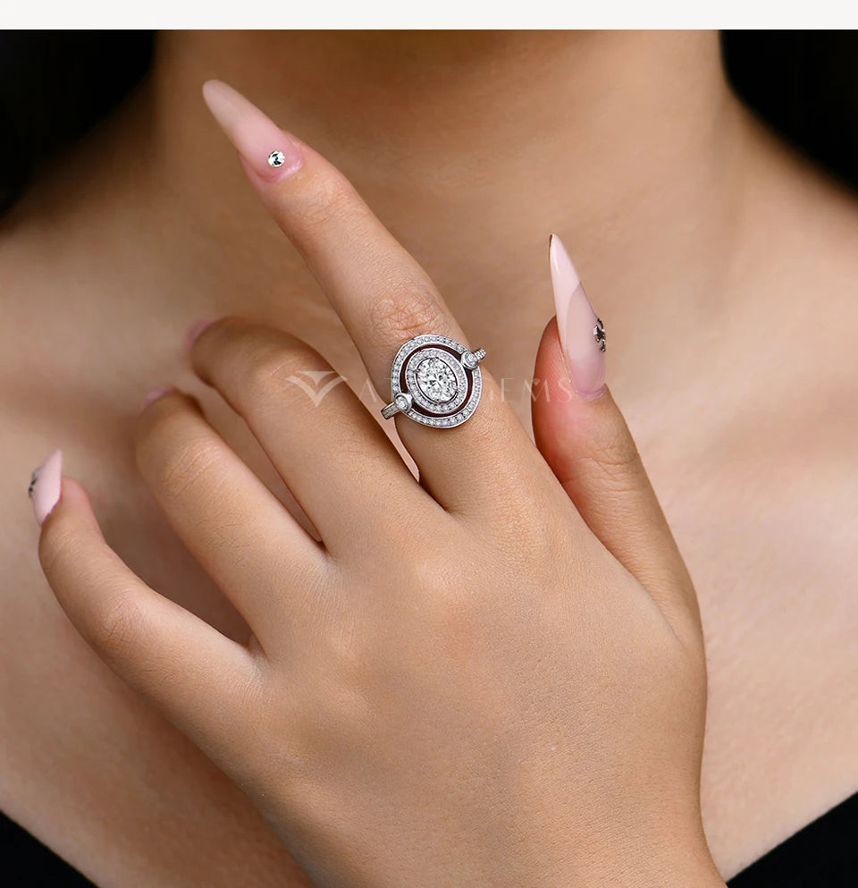 S925 Sterling Silver Moissanite Rings for Women Oval Cut 1.5CT Diamond Engagement Wedding Jewelry Gift With Certificate