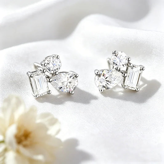 2.4CT 3.6CT D Color Full Moissanite Stud Earrings for Women Girls 3 Gems Dainty Jewelry Lab Diamond S925 Sterling Silver