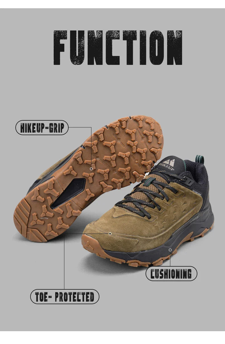Tênis de Caminhada Masculino Esporte ao Ar Livre Acampamento Caça Caminhada Couro Genuíno Camurça Respirável Tênis Antiderrapante