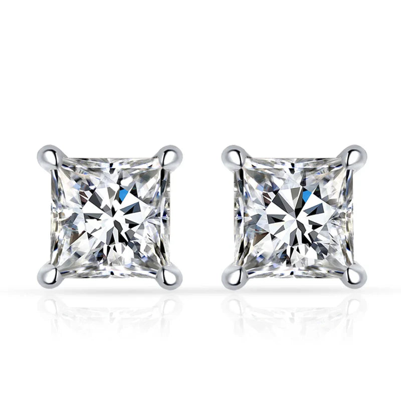 1ct Princess Cut Moissanite Earrings for Women S925 Sterling Silver with Gold Plated Ear Studs Wedding Party Fine Jewelry