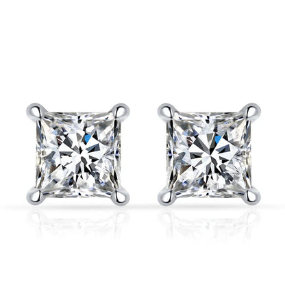 1ct Princess Cut Moissanite Earrings for Women S925 Sterling Silver with Gold Plated Ear Studs Wedding Party Fine Jewelry