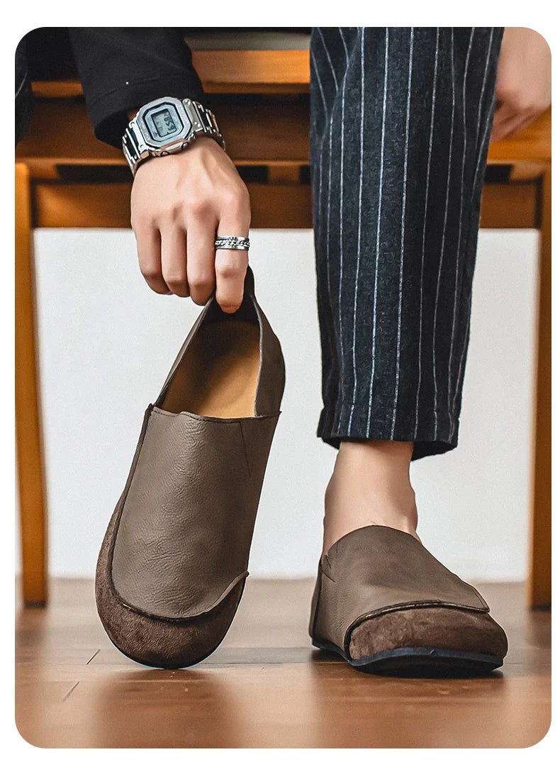Man Loafers Outdoor Walking Fashion Mens Casual Shoes Soft Leather Comfort Half Slippers Breathable Lazy Driving Shoes