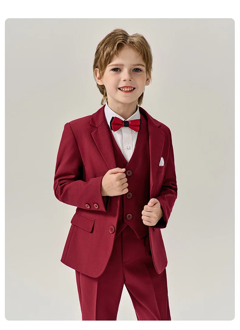 Boys Dark Green Jakcet Vest Pants Bowtie Evening Party Dress Children Wedding Photograph Suit Kids Ceremony Performance Costume