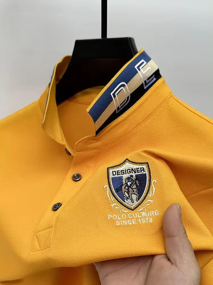 High end luxury silk cotton short sleeve POLO shirt men's summer fashion brand embroidered T-shirt cool wrinkle resistant top