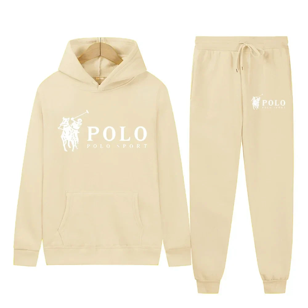 Winter and autumn fleece thickened hooded pullover sweater jacket for men, casual sports outfit, two-piece set for men
