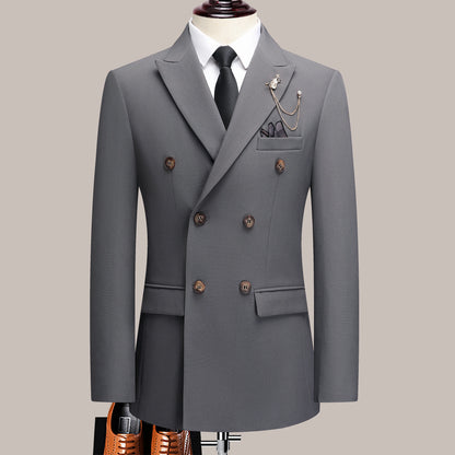 The latest men's solid color suit two-piece set with lapel collar and double breasted buttons for four seasons, men's business s