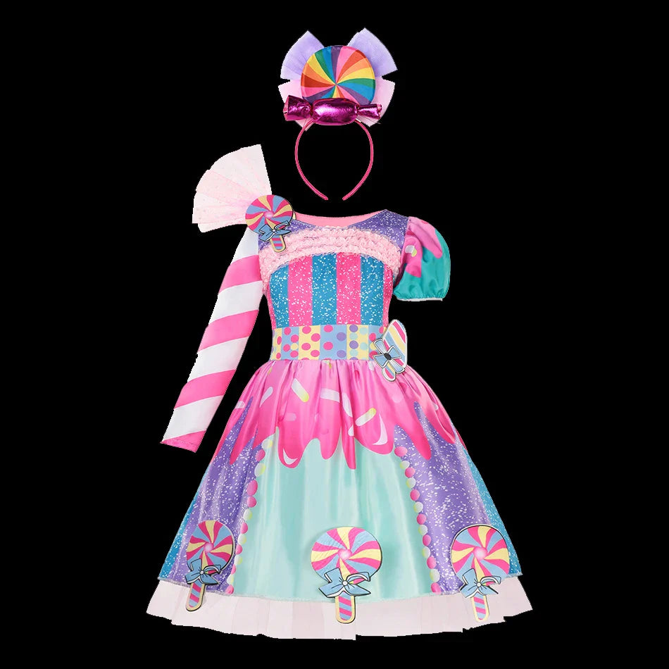 Purim 2026 Girls Disguise Candy Dress Children Colorful Dress Carnival Birthday Party Gift for Girls Lollipop Cosplay Costume