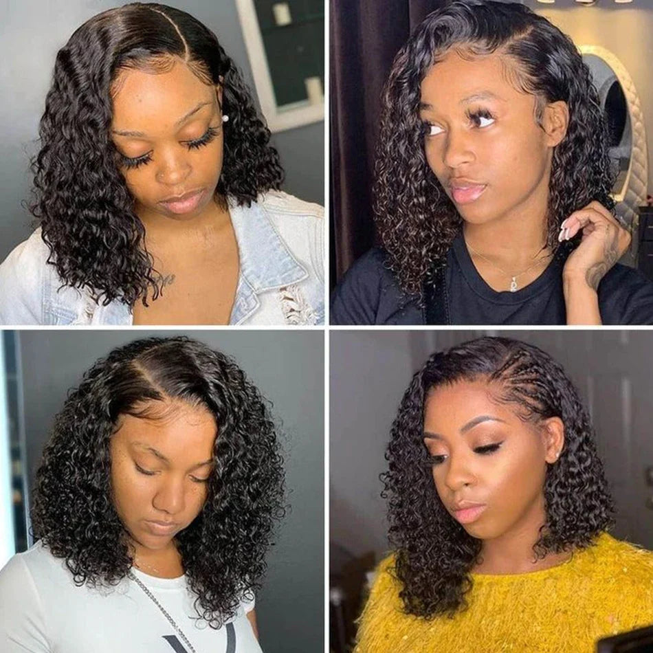 Curly Short Bob Wig 13x4 Lace Front Human Hair Wigs For Women Brazilian HD Lace Frontal Wig Glueless Closure Wig Water Deep Wave