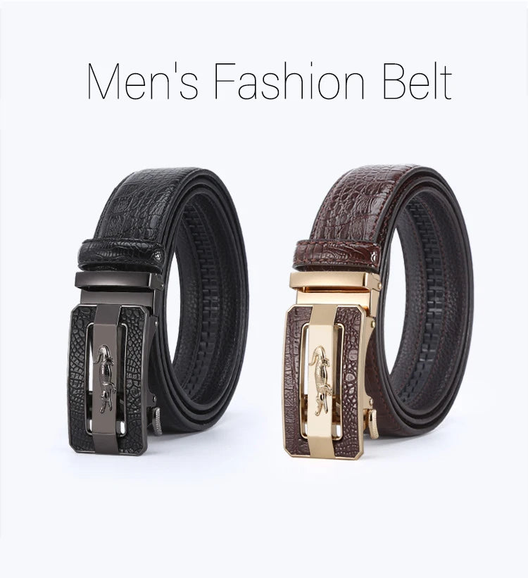 Men's Belt Fashion Crocodile Pattern Belt Alloy Automatic Buckle Strap Casual Business Style Jeans Belt