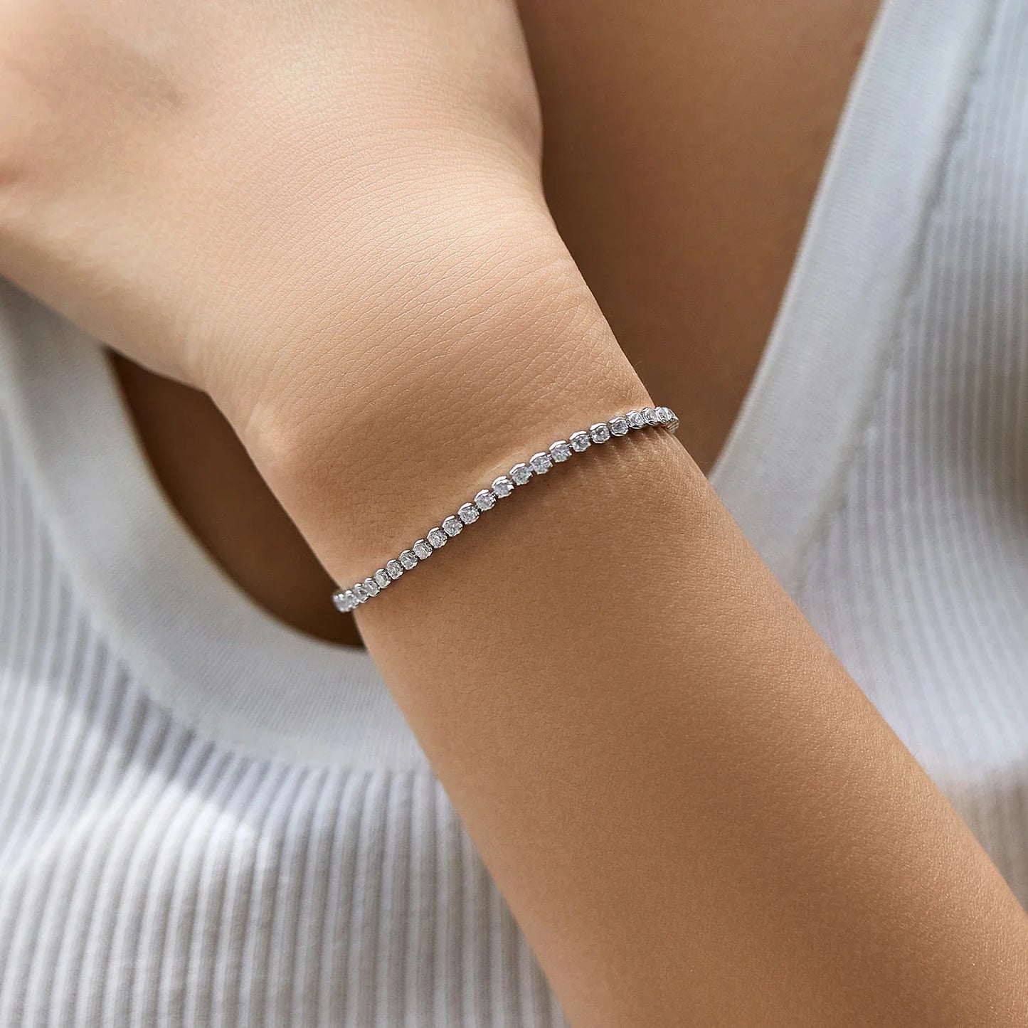 925 Sterling Silver Sparkling CZ Tennis Bracelet Round Zirconia Platinum Plated Bracelet For Women Fine Jewelry Gift