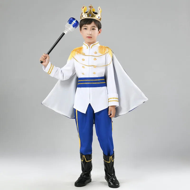 Red The King Prince Cosplay Costume for  Halloween Carnival Party Blue Cloak Scepter Crown Jacket Prince Suit 7 Pcs Makeup Party