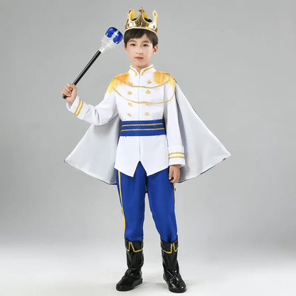 Red The King Prince Cosplay Costume for  Halloween Carnival Party Blue Cloak Scepter Crown Jacket Prince Suit 7 Pcs Makeup Party