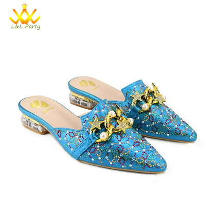 Low Heels Comfortable Sweet Style Italian Design Shoes Matching Bag Set in Orange Color High Quality with Crystal for Dress