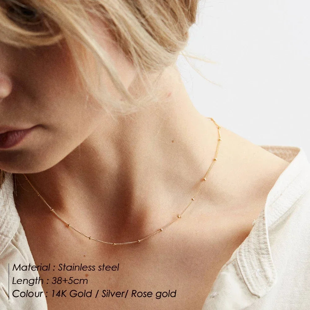 Stainless Steel Chain Necklace for Women Gold Color Thin Choker Bead Chain Necklace Jewelry Wholesale Dropshipping