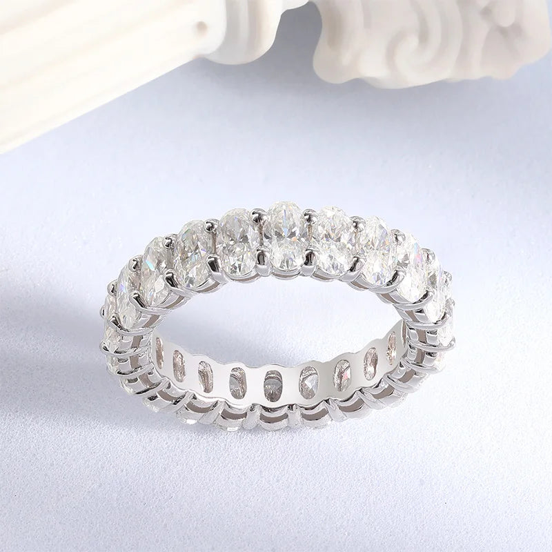 2.5/6.6cttw Oval Cut All Moissanite Ring for Women Sparkling Diamond Wedding Full Eternity Bands S925 Sterling Silver GRA