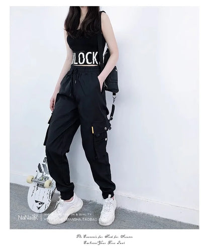 Women's cargo pants loose slim high waist pants