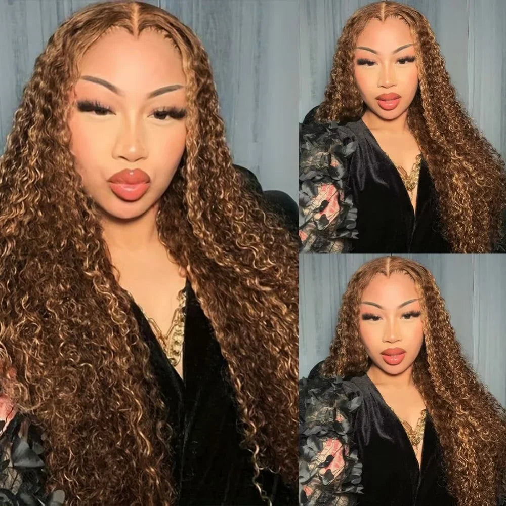 Highlight Deep Wave 4/27 Lace Front Wig Human Hair 13x6 13x4 HD Lace Frontal Wig 1B/30 Colored Ombre Honey Blonde Human Hair Wig