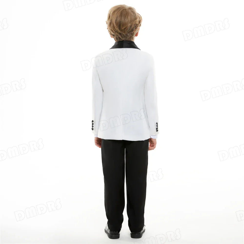 24H Ship White Formal Kids Suit Set, 4 Pieces Suits For Boys From 3-14 Years, Wedding Tuxedo For Kids Ring Bear