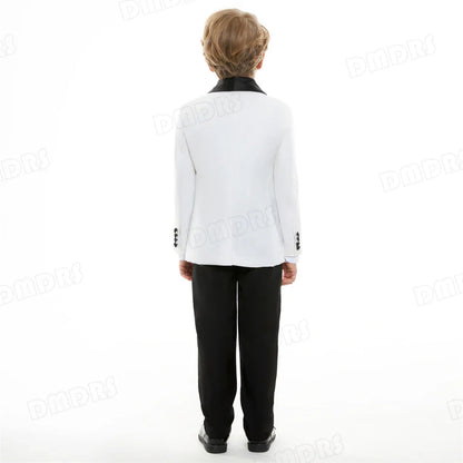 24H Ship White Formal Kids Suit Set, 4 Pieces Suits For Boys From 3-14 Years, Wedding Tuxedo For Kids Ring Bear