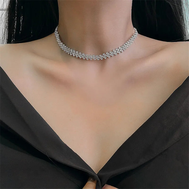 Heart Shape Pendant Necklaces Silver Color 5A Cubic Zirconia Minimalist Style Clavicle Chain Women And Girl Jewelry