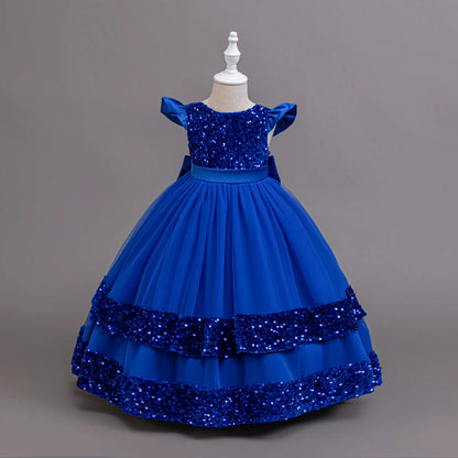 2025 New Elegant Girl Wedding Dress Sequined Mesh Princess Dress 4-12 Year Old Girl Graduation Party Prom Evening Dress