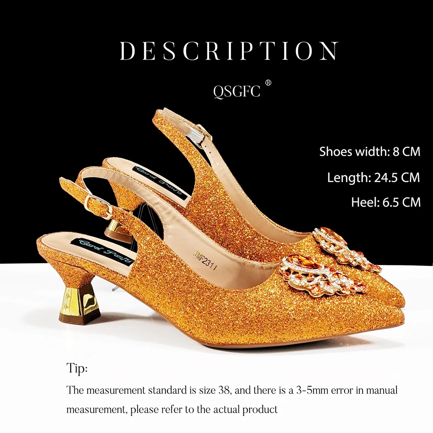 Pointed-Toe Luxury Style Women High Heels Sandal With Bag Set Orange Color for Wedding Party
