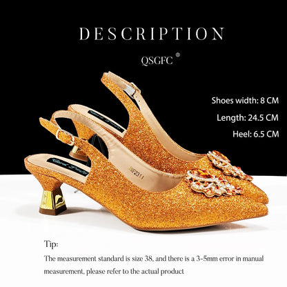Pointed-Toe Luxury Style Women High Heels Sandal With Bag Set Orange Color for Wedding Party