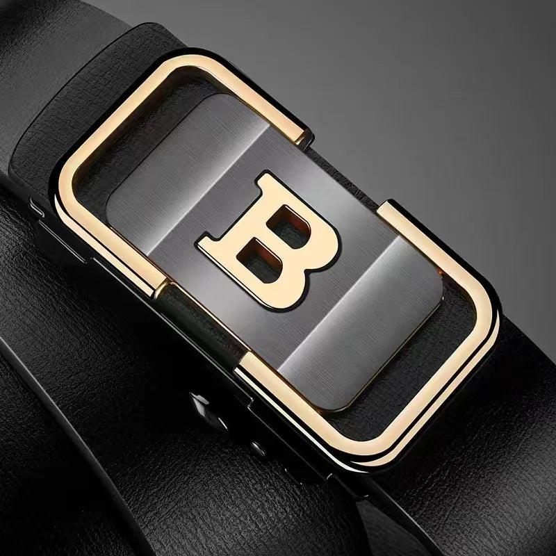 New Fashion Men's Belt Toothless Automatic Buckle Belt Alloy Letter Button for Business Fashion High Quality Men'Strap