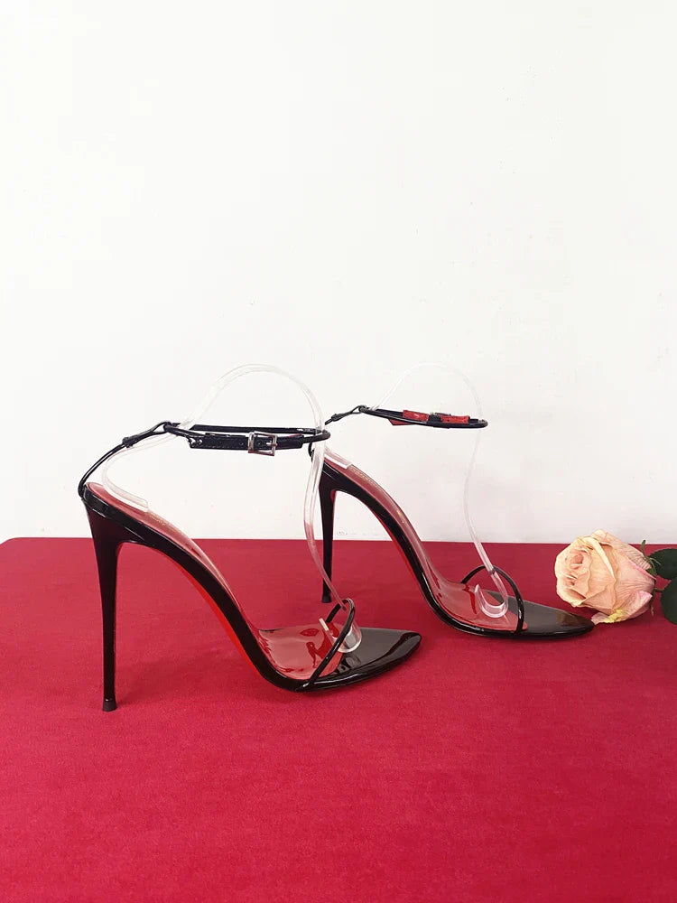 New 12cm minimalist ultra-fine straight strap high-heeled shoes with sexy lace up wristband, plus size slim heel bed sandals