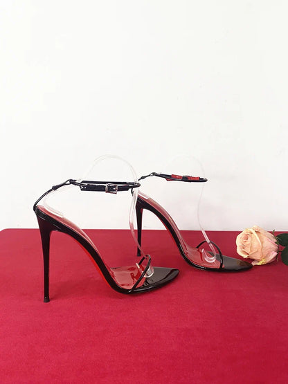New 12cm minimalist ultra-fine straight strap high-heeled shoes with sexy lace up wristband, plus size slim heel bed sandals