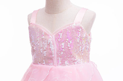 A Bruxa em West Role Play Vestido Glinda Brilhante Rosa Fantasia de Princesa Fantasia de Performance Palco Wicked Menina Vestidos