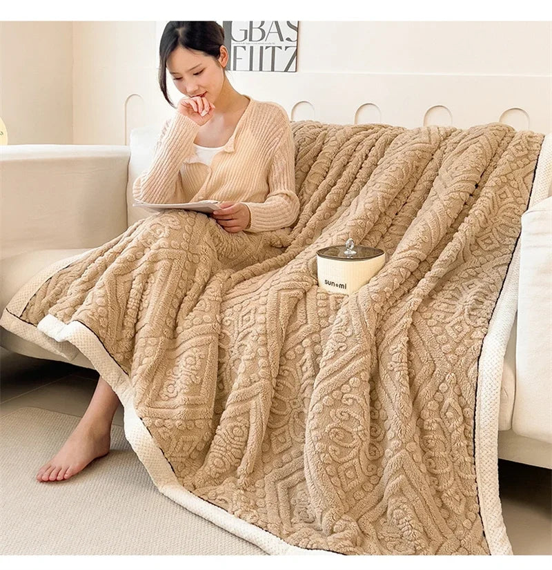 New Carved Velvet Warm Autumn Winter Blanket for Bed Soft Fluffy Sofa Blankets Warmth Cozy Coral Flannel Sofa Cover Blanket Nap