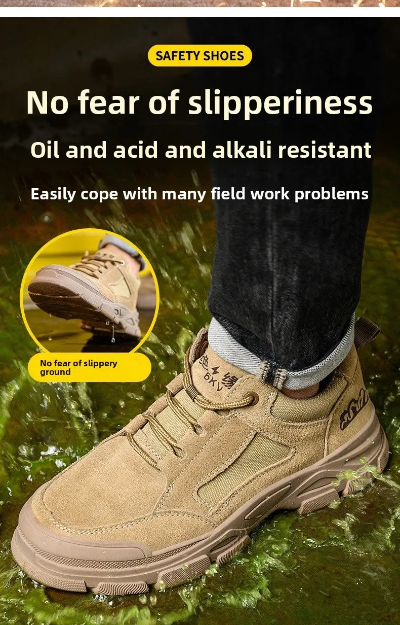 Labor Protection Shoes Men's Anti Smashing AntiPiercing Insulation Work Shoes Cowhide Solid Bottom Construction Site SafetyShoes