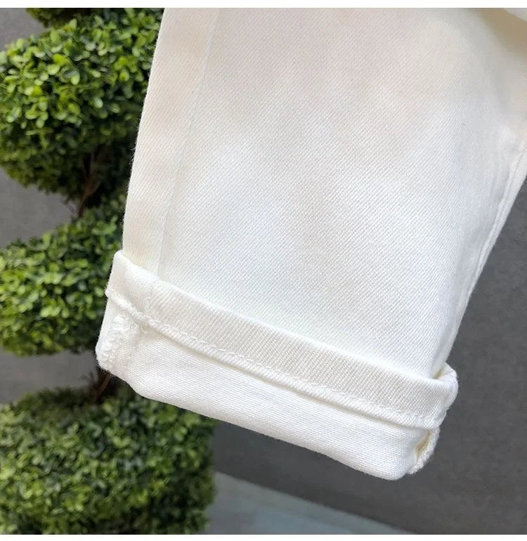 2023 Spring and Autumn New Classic Fashion Solid Color Elastic Casual Jeans Men's Comfortable High-Quality Small Foot Pants 36