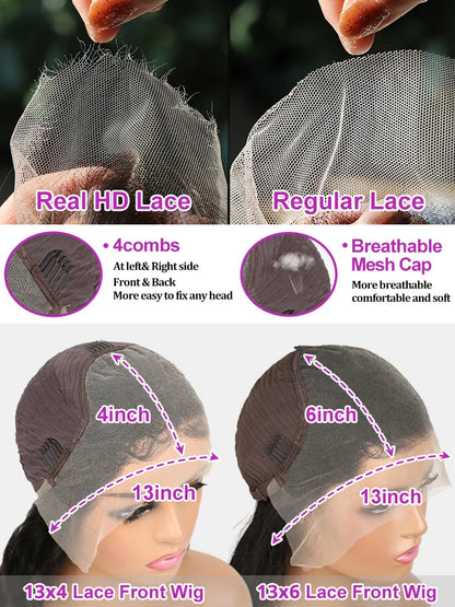 40 46 Inch Deep Wave Lace Frontal Wig 13x4 13x6 Hd Transparent Curly Human Hair Lace Front Wigs For Black Women Water Wave Lace Wigs Pre Plucked Baby Hair 300 High Density Brazilian Human Hair