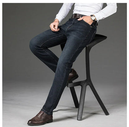 Tamanhos Grandes 40 42 44 46 2025 Nova Calça Casual Social Elástica Calça Jeans Azul Clássico Masculina Calça Jeans Solta Reta Masculina