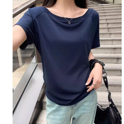 Autumn Winter One Shoulder Cotton Long Sleeve Slant Shoulder Women's Clothing Style Interior Wide Truffle Shoulder Base Shirt