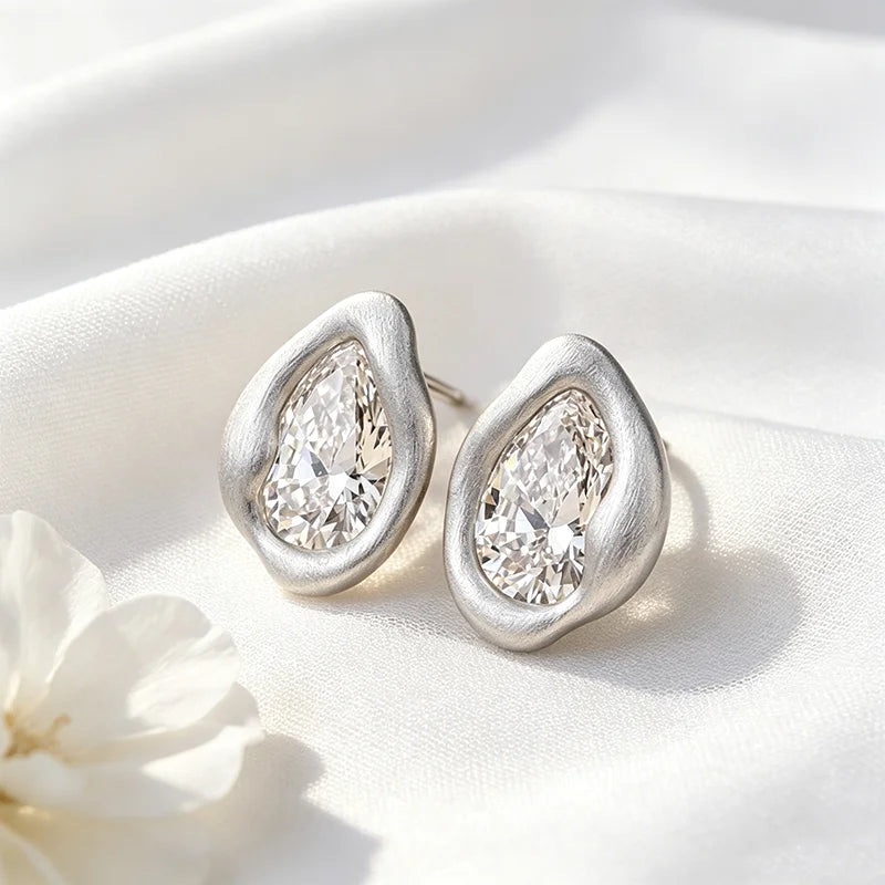 Trendy 8*12mm Pear Cut D VVS1 Moissanite Stud Earrings for Women Vintage Lab Diamond S925 Sterling Silver Fine Jewelry