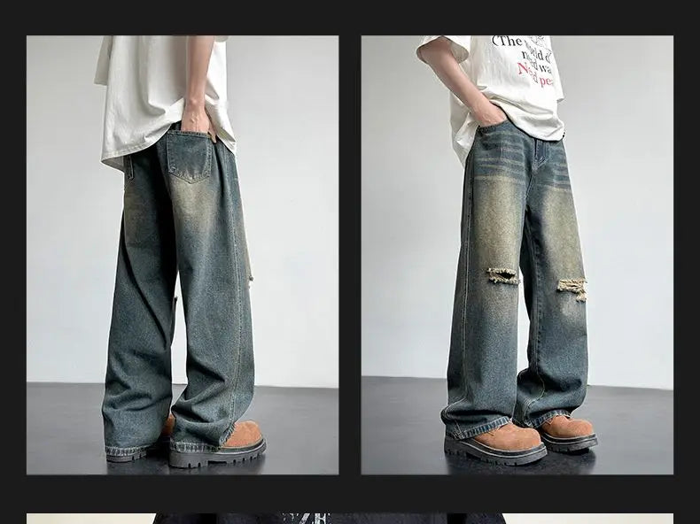 Men's American Style Loose Straight Leg Jeans Vintage Spring Summer New Arrival Drapey Trendy Wide Leg Long Pants