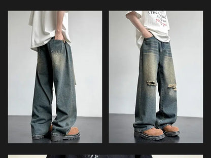 Men's American Style Loose Straight Leg Jeans Vintage Spring Summer New Arrival Drapey Trendy Wide Leg Long Pants