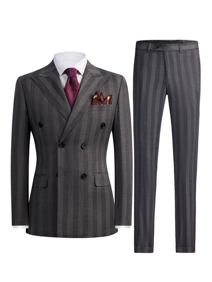 Men's 2-Piece Double Breasted Suit Set - Peak Lapel Striped Tuxedo Jacket & Pants, Formal Business Wedding Prom Attire