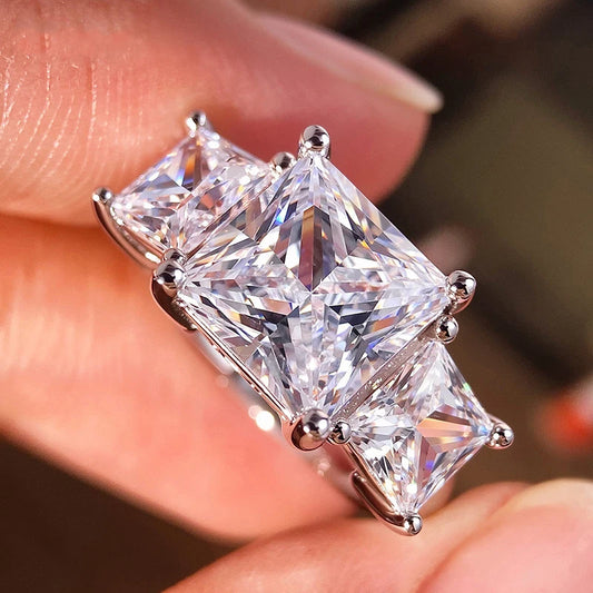 Princess Cut 3 Gems Moissanite Wedding Rings for Women Couple Jewelry Girl's Birthday Gift Lab Diamond Band Pure S925