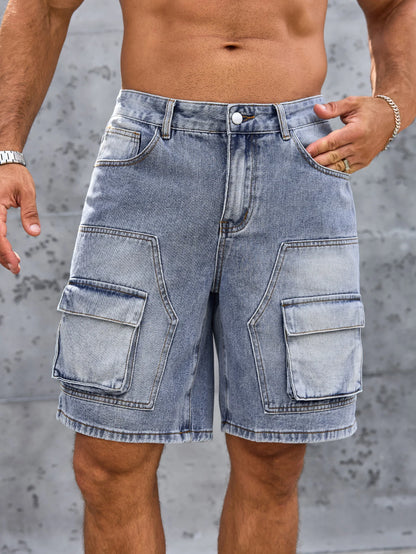 Jeans Workwear Denim Shorts Man Blue Slim Fit Stretch Vintage Straight Jeans