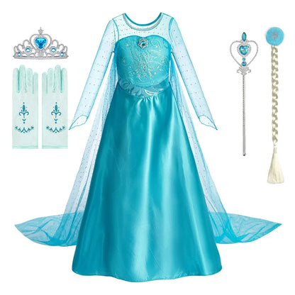2025 Kid Elsa Anna Costume Girl Birthday Floral Dress Children Snow Queen Performance Fantasy Princess Evening Halloween Costume