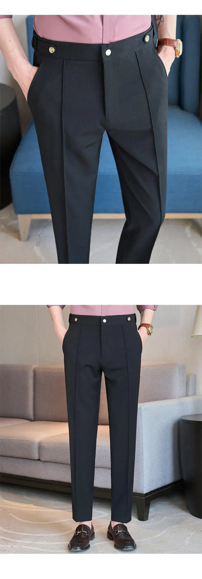 Men's Classic Black Dress Pants with Double Button Waistband, Perfect for Formal and Business Occasions Adjustable Waist.28-38