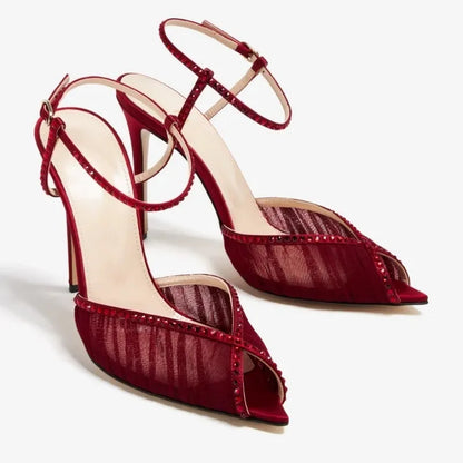 Trending Ladies Shoes 2026 Women Sandals High Heels Summer Luxury Shoes Nude Pink Mesh Slingback Stiletto Party Runway Sandals