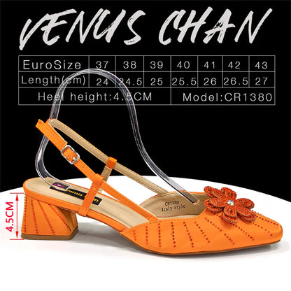 Italian Fashion Women's Elegant Orange Heels & Rhinestone Clutch Bag Set – Perfect for Parties and Special Occasions